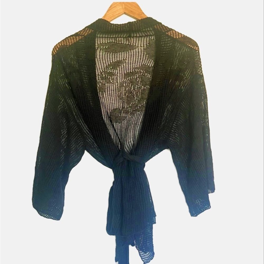 Moth Anthropologie Knitted Sheer Kimono Cardigan with flower Tie-Front Cardigan